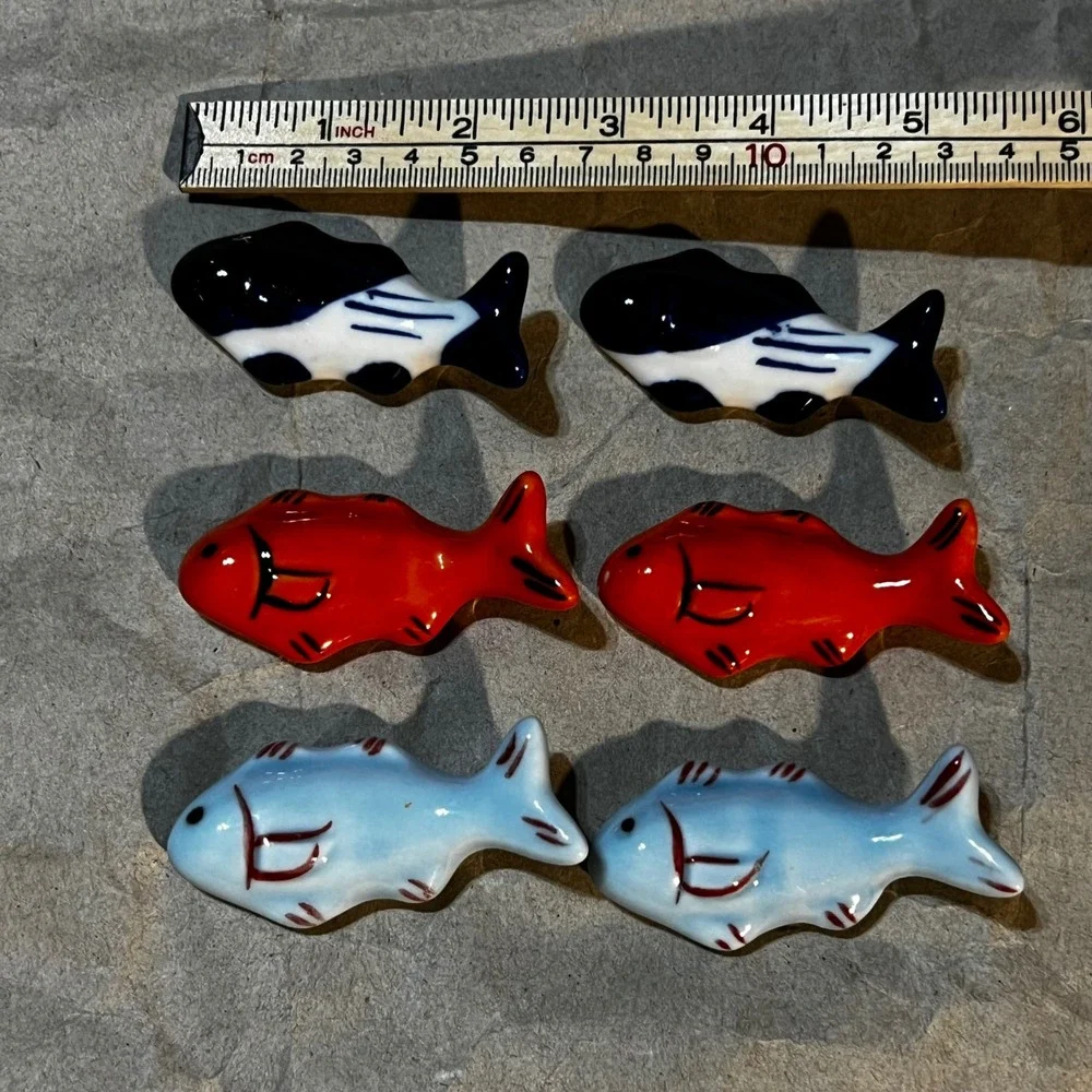 Fish Chopstick Rests Multicolor Ceramic Hand Painted Set of 6